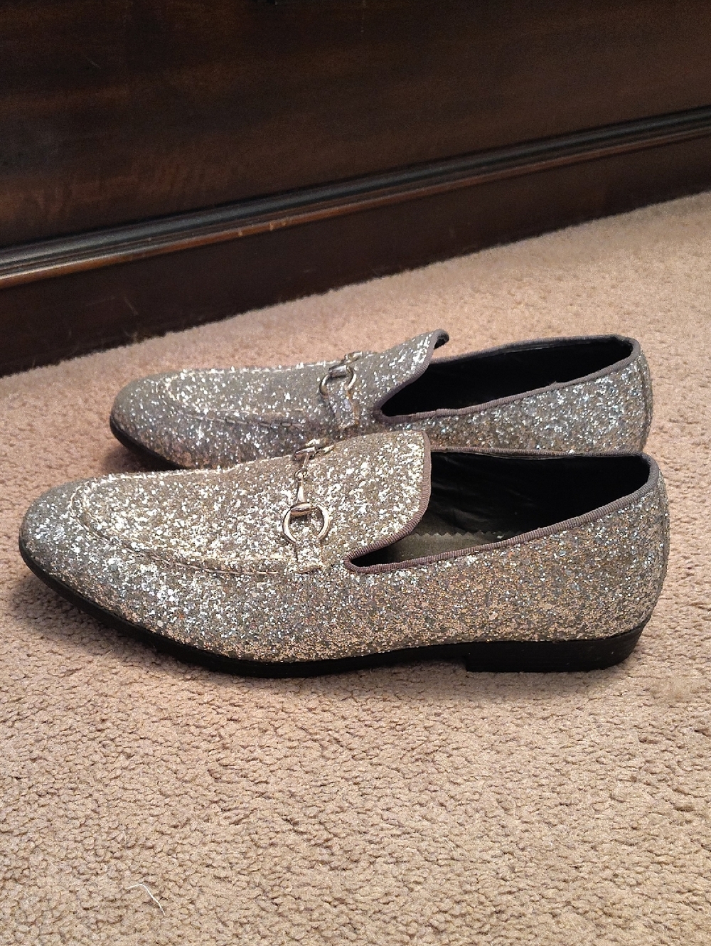 Men's Silver Glitter Slip-On Bit Loafers